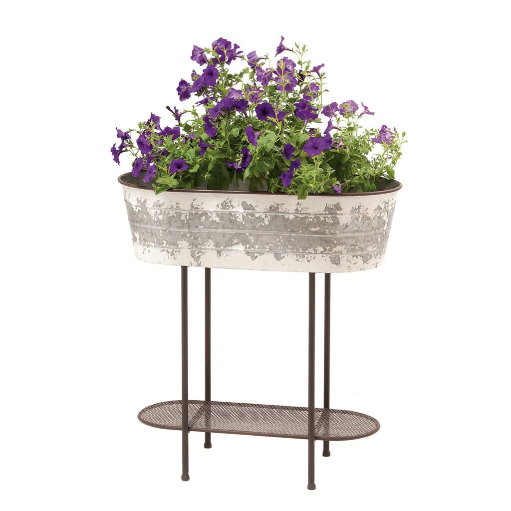 Deer Park Ironworks Large Oval Planter Silver / Whitewash (Drainage Holes)