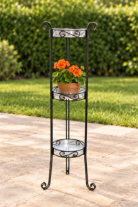 Deer Park Ironworks 3 Tier Planter Stand w/ Heavy Duty Plastic Trays