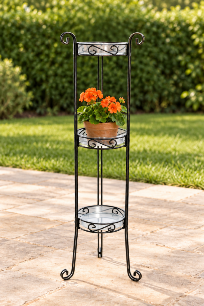 Deer Park Ironworks 3 Tier Planter Stand w/ Heavy Duty Plastic Trays