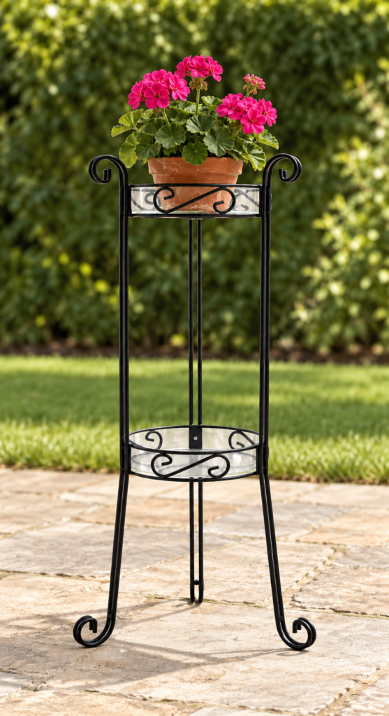 Deer Park Ironworks 2 Tier Planter Stand w/ Heavy Duty Plastic Trays